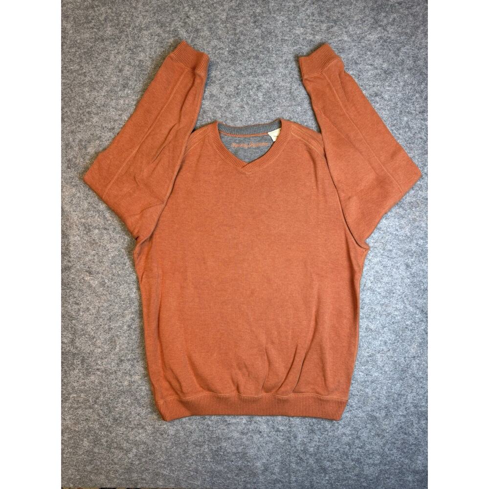 Tommy Bahama Sweater Mens Sz S Long Sleeve Pullover Reverse Outdoors Orange Gray